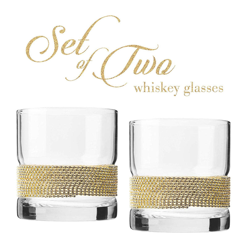 Berkware Set of 2 Old Fashioned Whiskey Glasses with Gold Design
