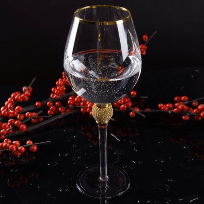 Berkware Set of 2 Wine Glasses - Luxurious and Elegant Sparkling Studded Long Stem Red Wine Glass with Gold tone Rim