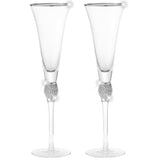 Berkware Set of 6 Champagne Glasses - Luxurious Champagne Trumpet Flutes with Silver tone Dazzling Rhinestone Design and Silver tone Rim