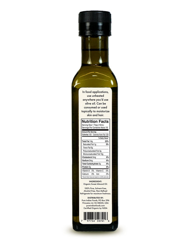 Almond Oil, Cold Pressed, Virgin & Certified Organic - 250 mL