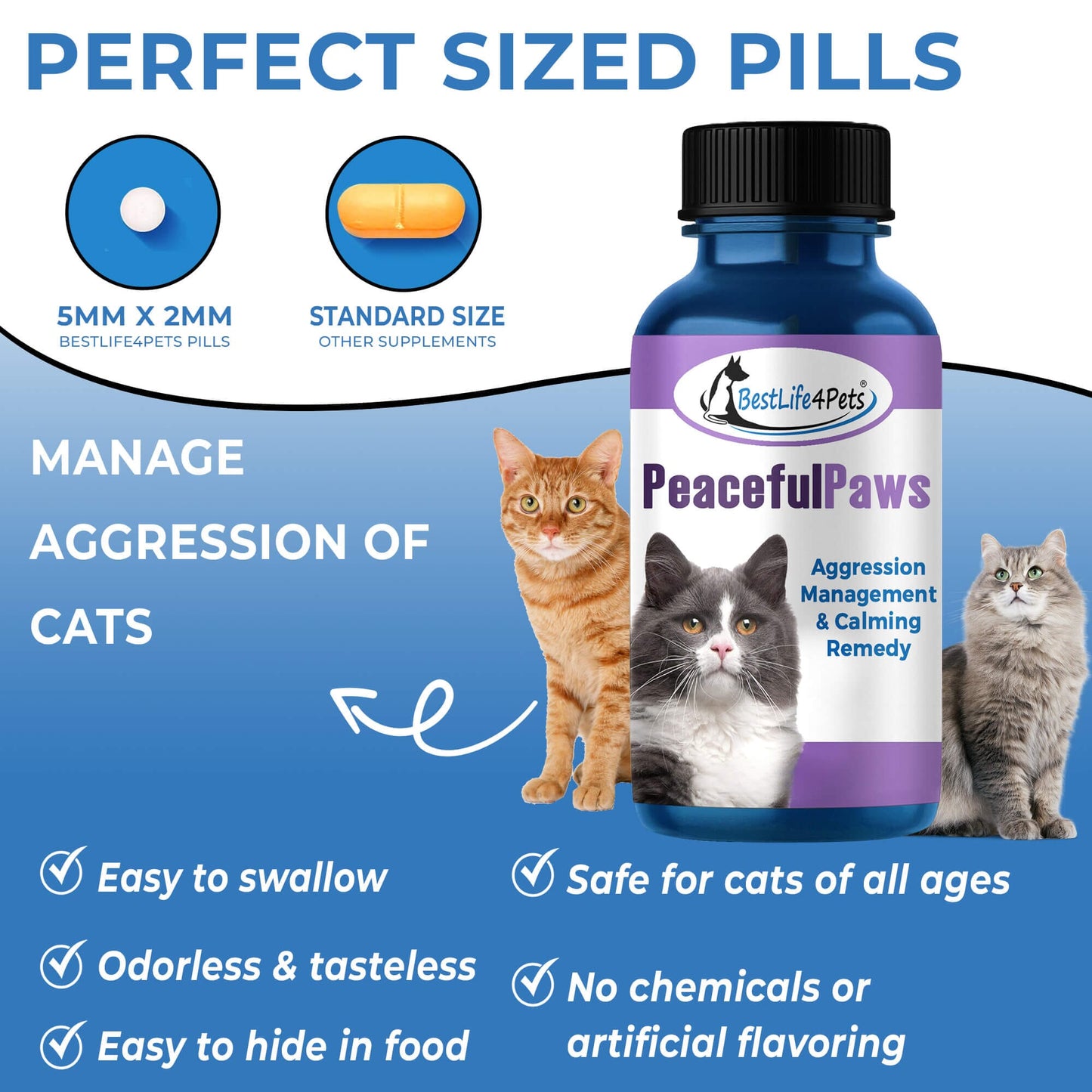 Peaceful Paws Cat Aggression & Anxiety Management for Stress, Spraying, Territorial Behavior by BestLife4Pets