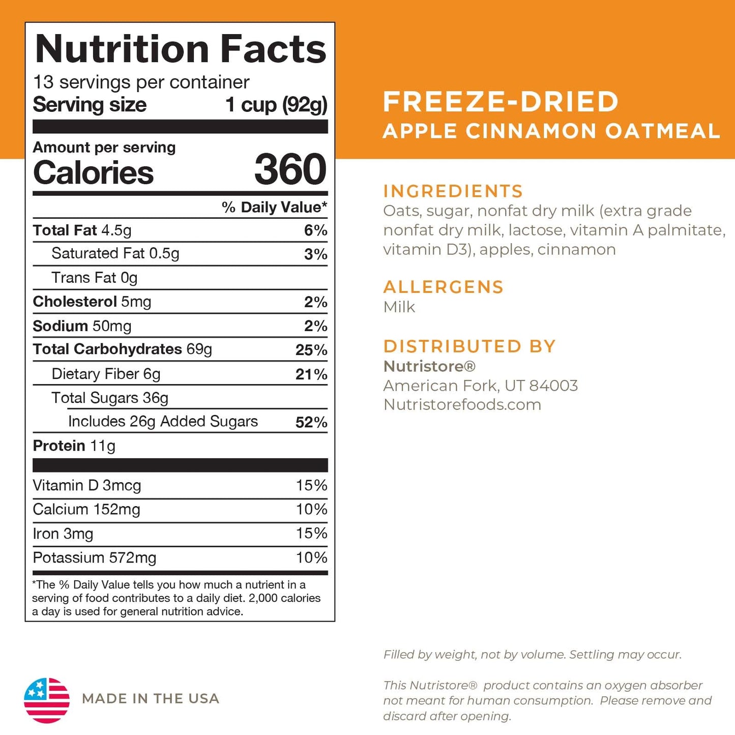 Apple Cinnamon Oatmeal Freeze Dried - #10 Can by Nutristore