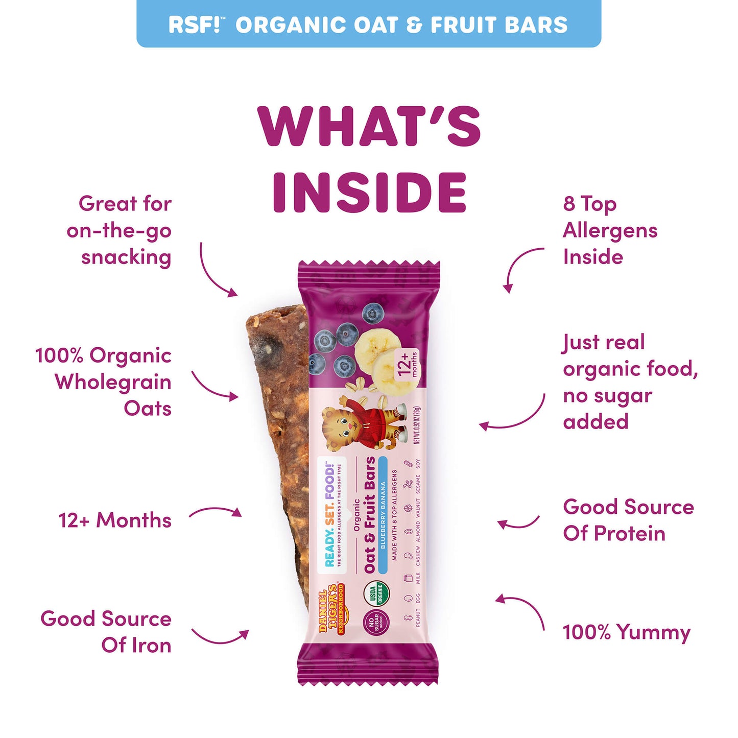 Organic Oat & Fruit Bars - Daniel Tiger Blueberry Banana