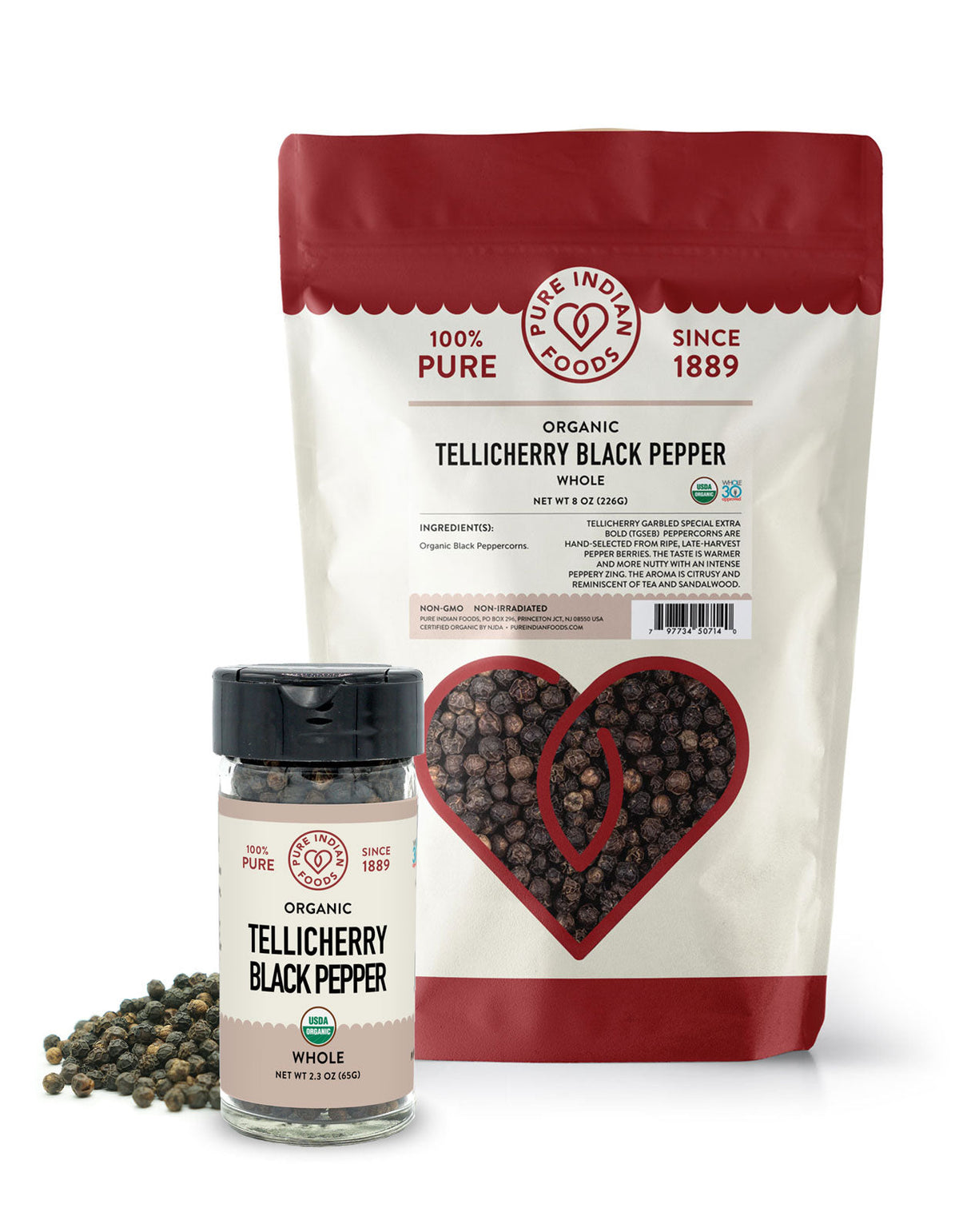 Tellicherry Special Extra Bold Peppercorns, Certified Organic