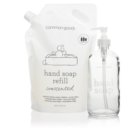 Hand Soap Refill Pouch and Glass Bottle Set