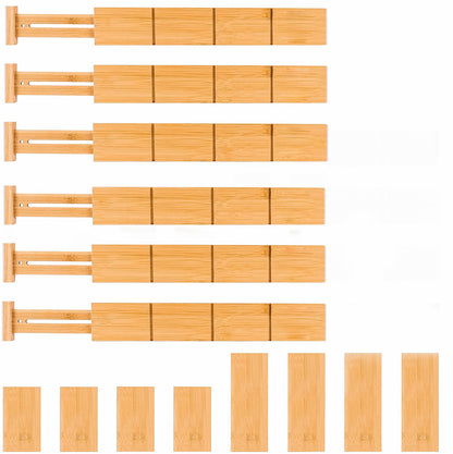 Bamboo Drawer Organizer Dividers, Expandable, Set of 6 with 8 Connectors by ecozoi