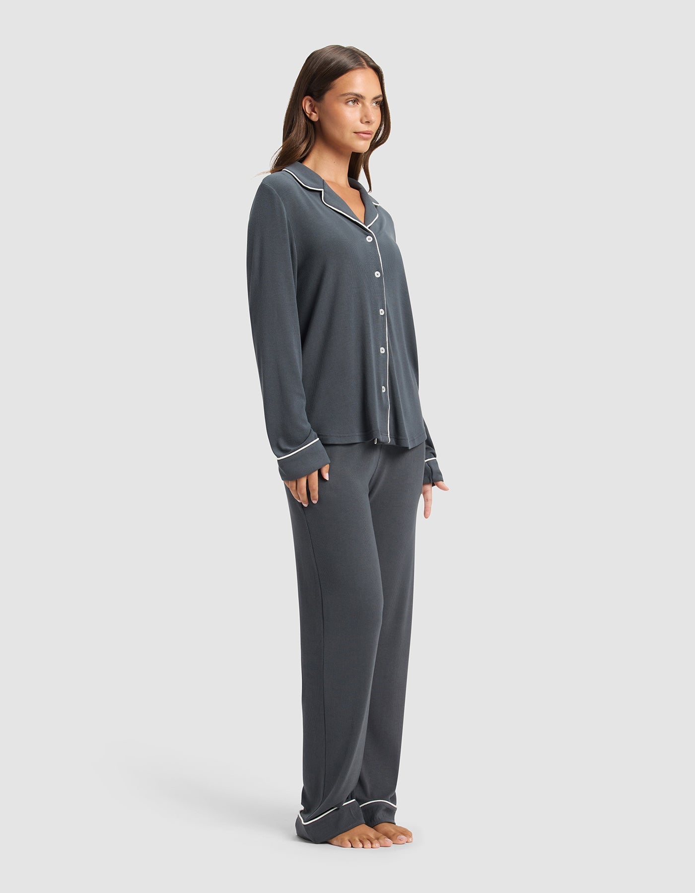 Women's Bamboo Rib-Knit Classic Long Sleeve Pajama Set