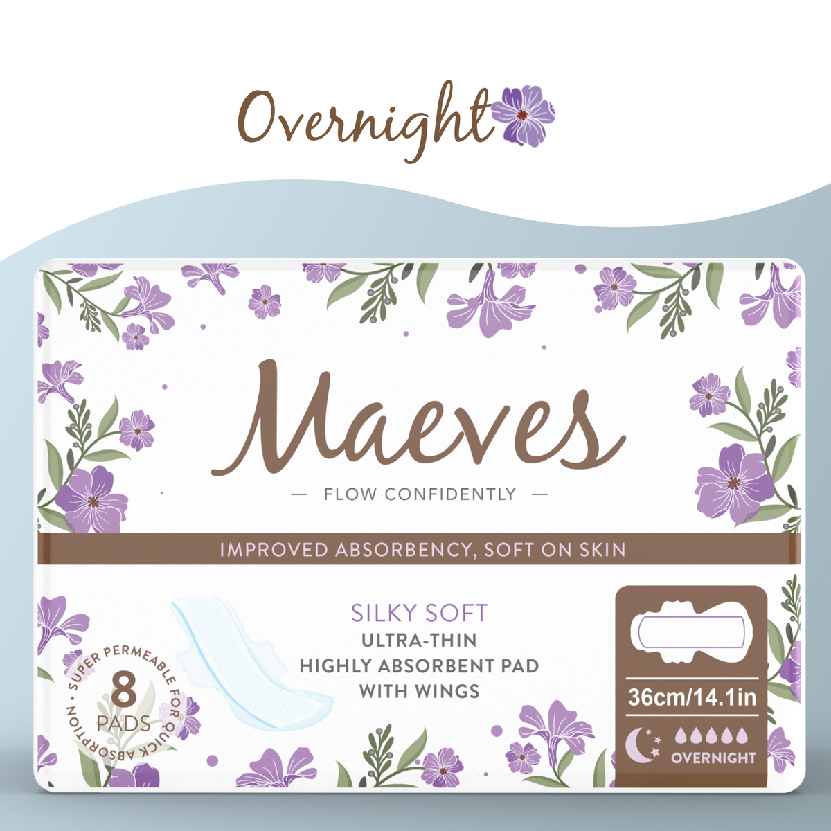 Ultra-Thin Overnight/Extra Heavy Absorbency Sanitary Pads- 2 Packs by Maeves Pads