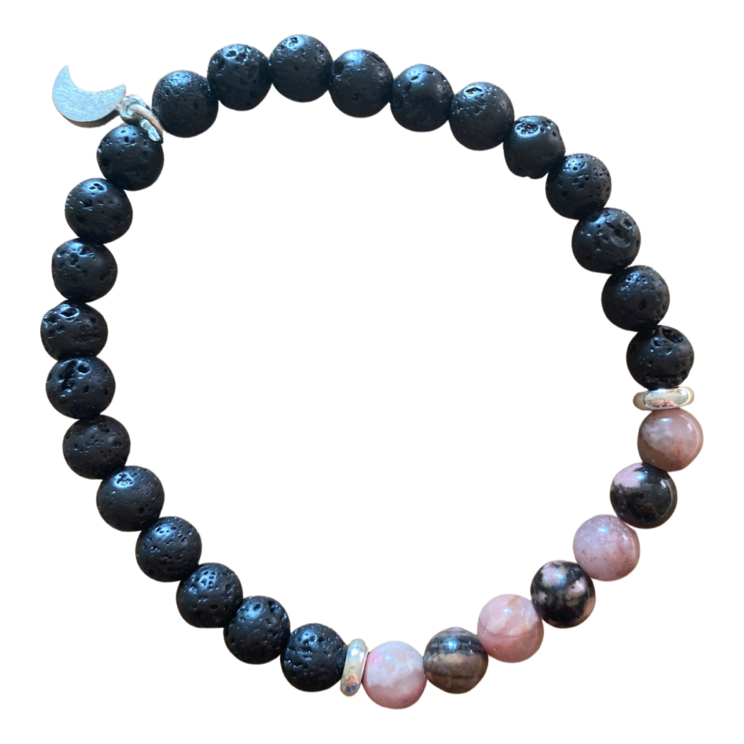 Black Lava Rock and Natural Rhodonite Bracelet by The Urban Charm