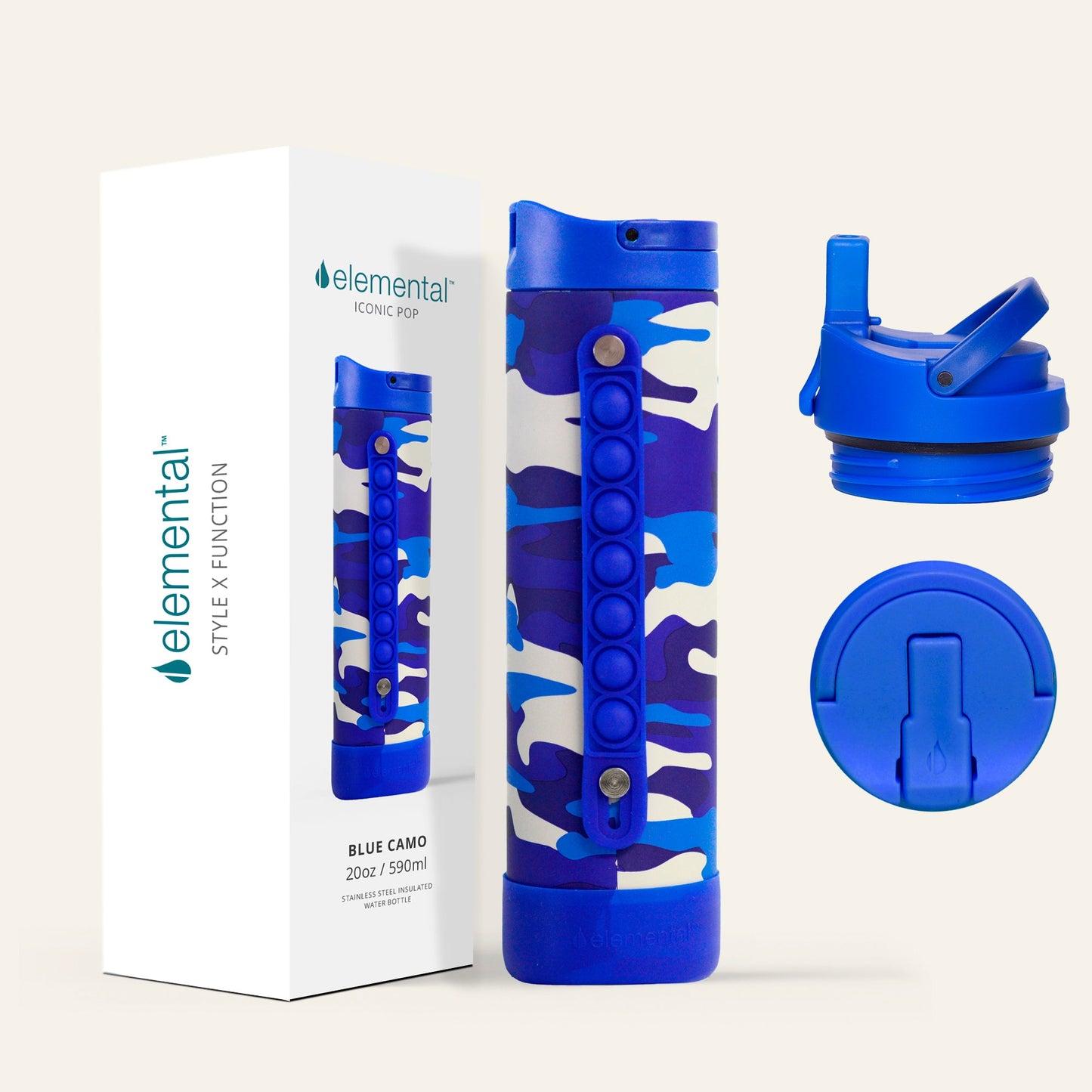 Iconic 20oz Pop Fidget Bottle - Blue Camo