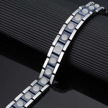 Ceramic and Stainless Steel Unisex Magnetic Power Bracelet. Blue Color. Model CEB017L