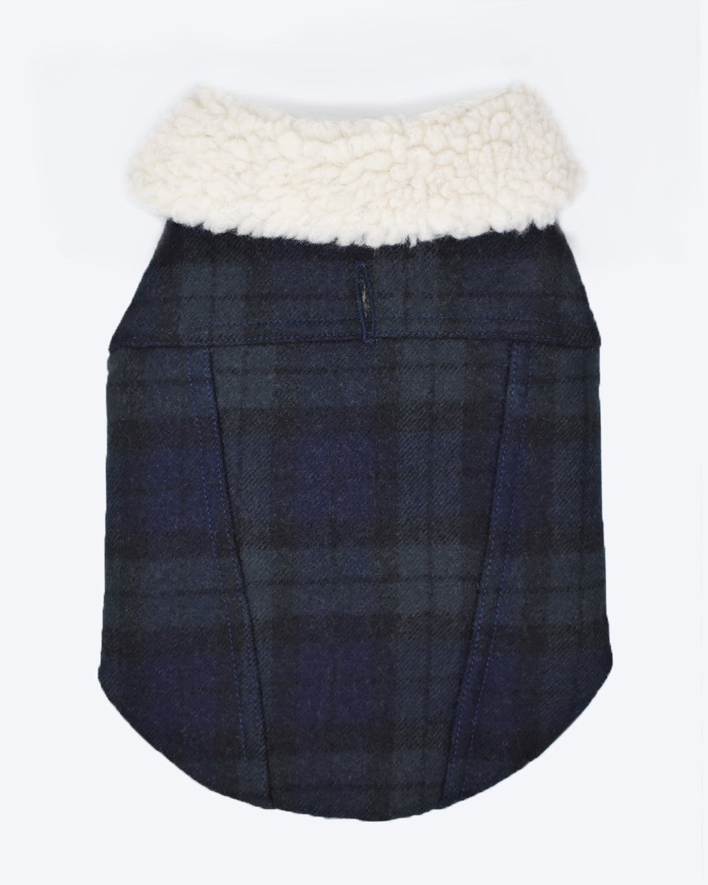 DOG COAT PLAID AND SHERPA. NAVY.