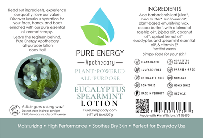 Natural All Purpose Lotion 8 Oz (Eucalyptus & Spearmint) by Pure Energy Apothecary