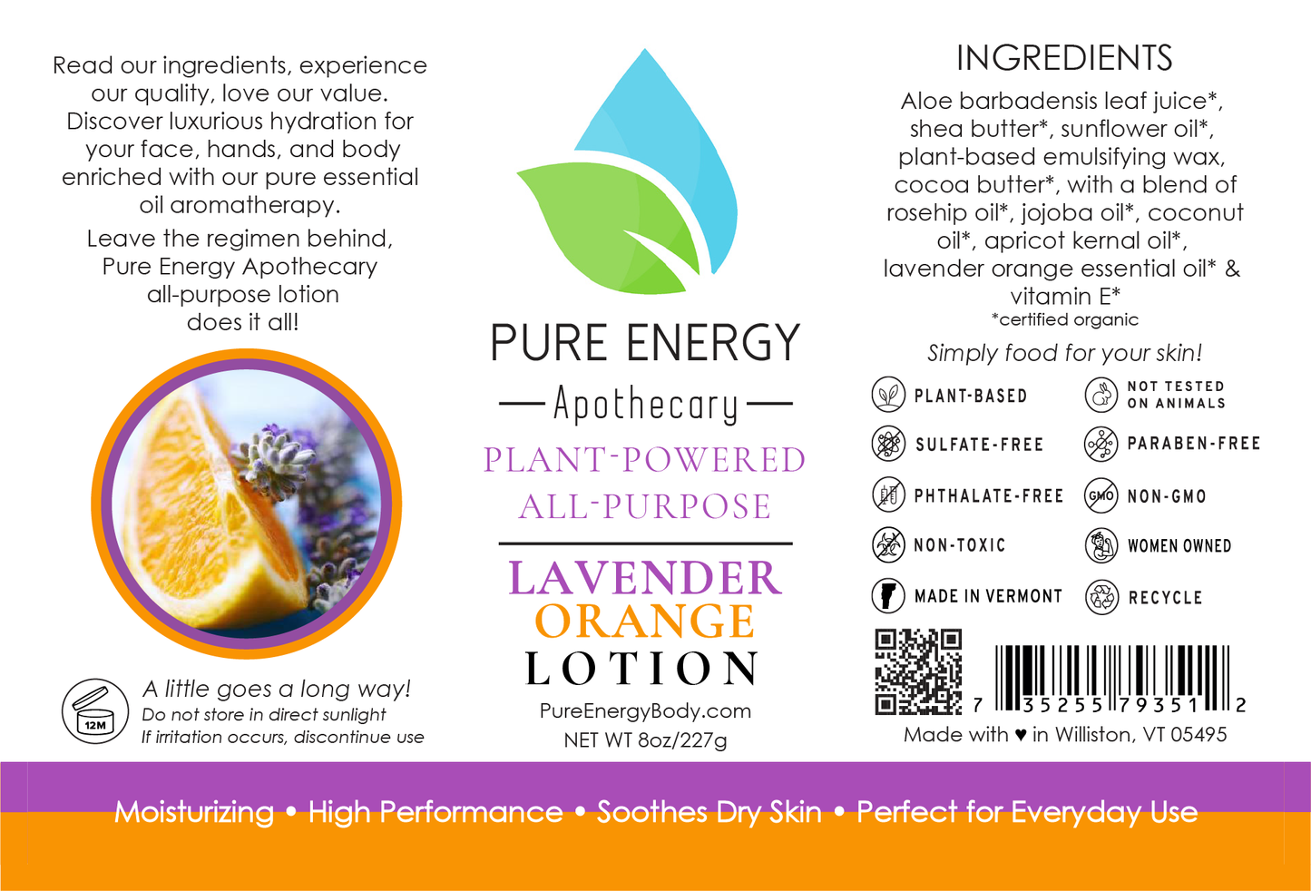 Natural All Purpose Lotion 8 Oz (Lavender Orange) by Pure Energy Apothecary