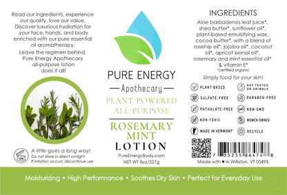 Natural All Purpose Lotion 8 Oz (Rosemary Mint) by Pure Energy Apothecary