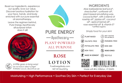 Natural All Purpose Lotion 8 Oz (Rose) by Pure Energy Apothecary