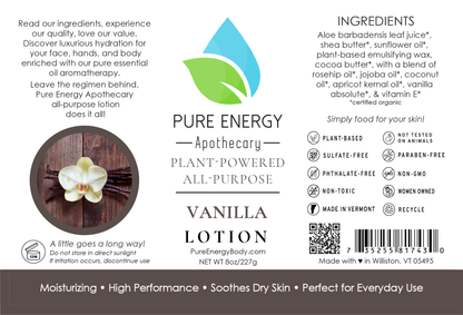 Natural All Purpose Lotion 8 oz (Vanilla) by Pure Energy Apothecary