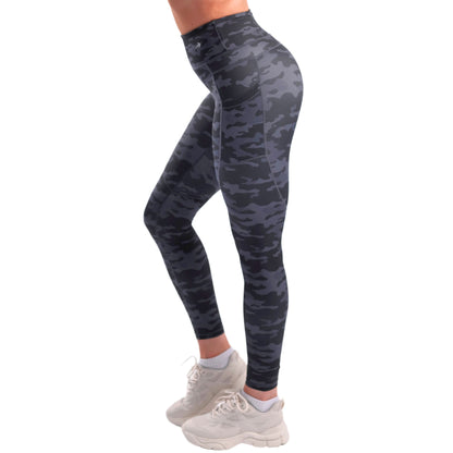 Women's Compression Leggings W/ Pockets - Camo Black