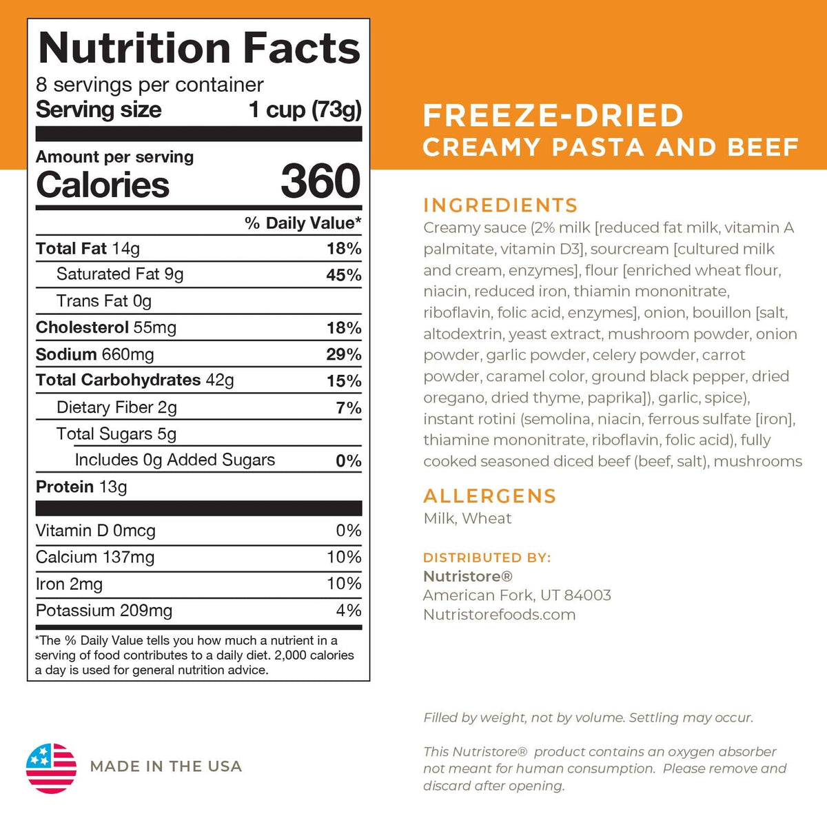 Creamy Pasta and Beef Freeze Dried - #10 Can by Nutristore