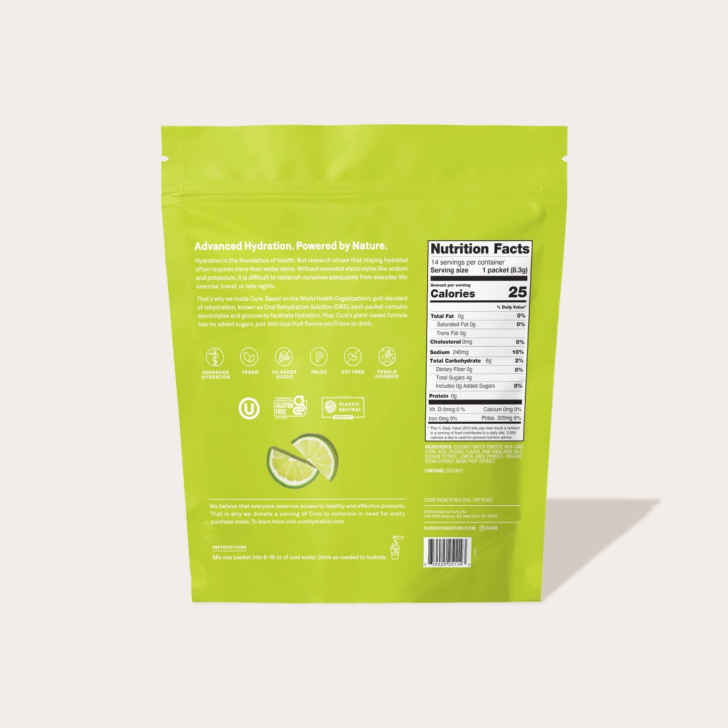 Lime - Hydrating Electrolyte Drink Mix with no Added Sugar or Artificial Ingredients by Cure