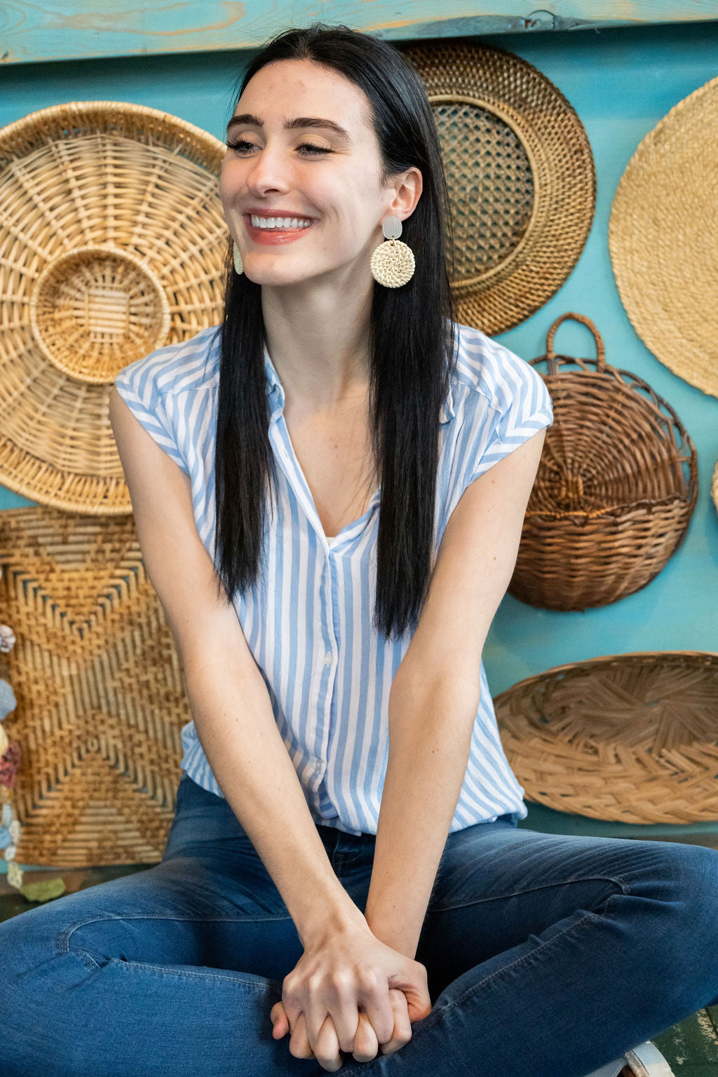 Dominica Earrings - Light Rattan Seashell by Spiffy & Splendid