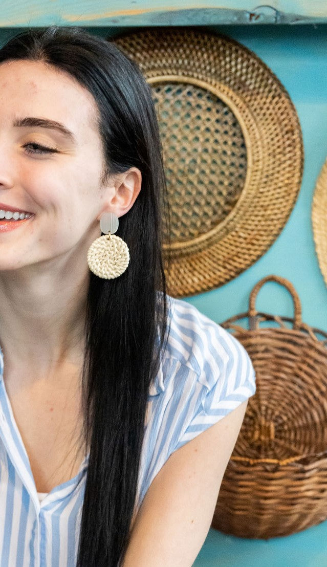 Dominica Earrings - Light Rattan Seashell by Spiffy & Splendid