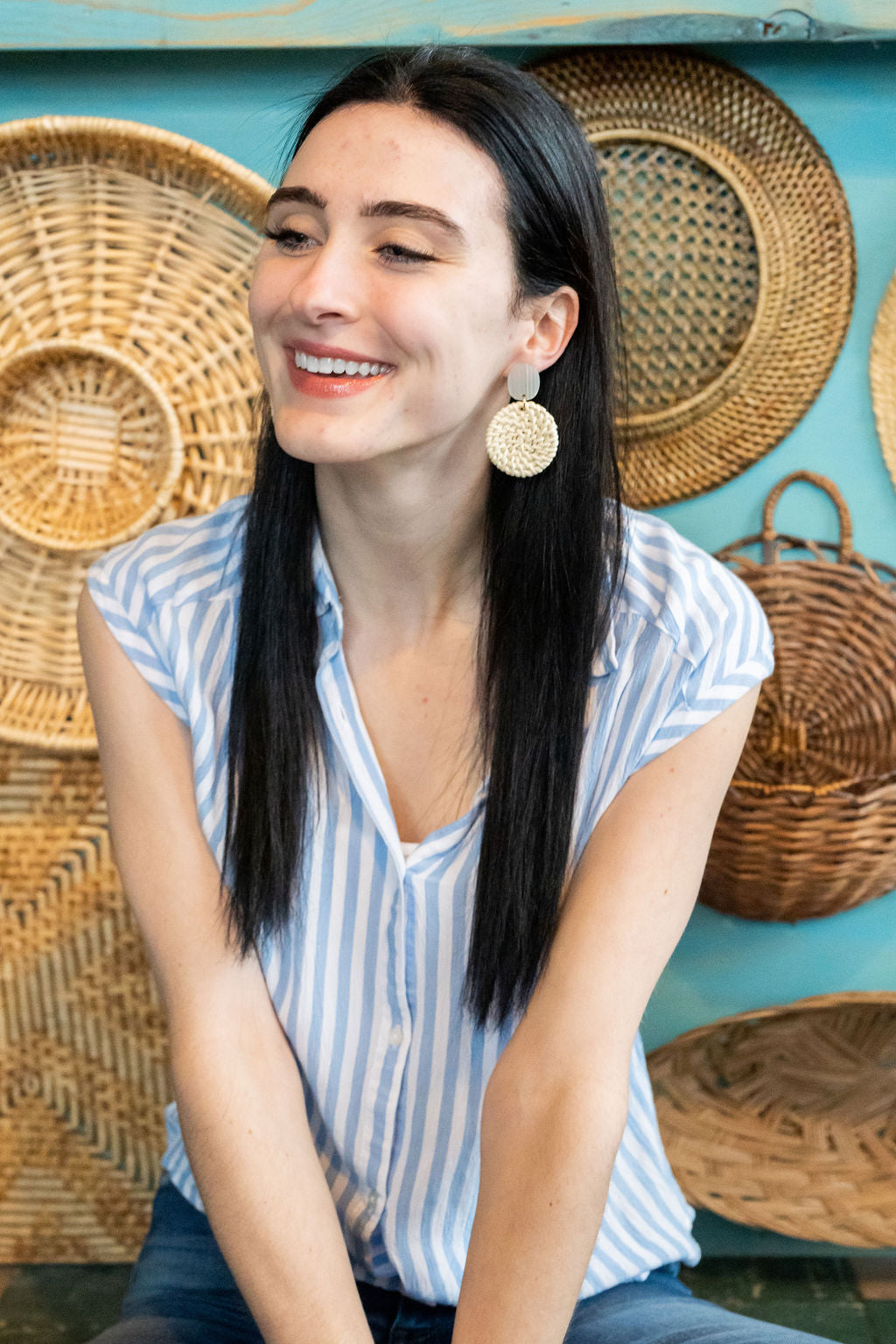 Dominica Earrings - Light Rattan Seashell by Spiffy & Splendid