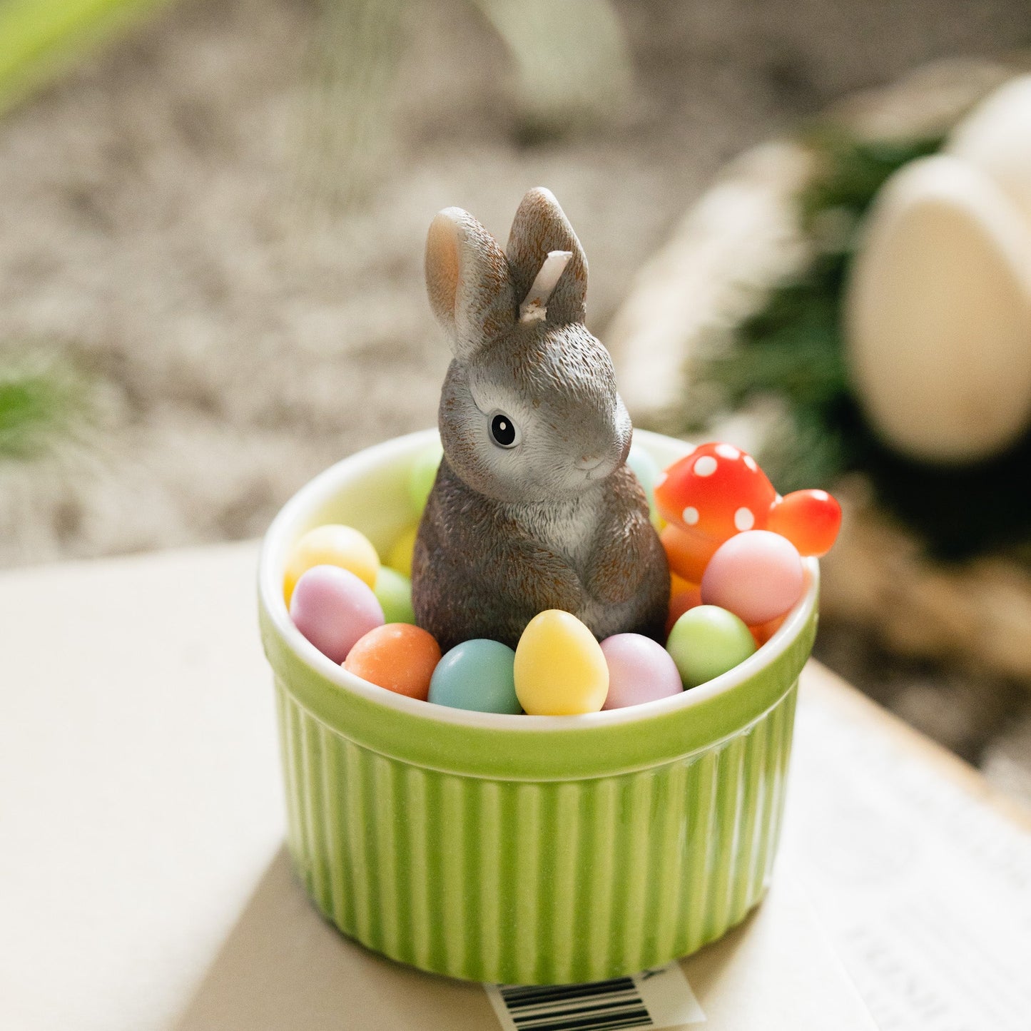 Easter Bunny Candle Bowl with Easter Egg & Mini Mushroom