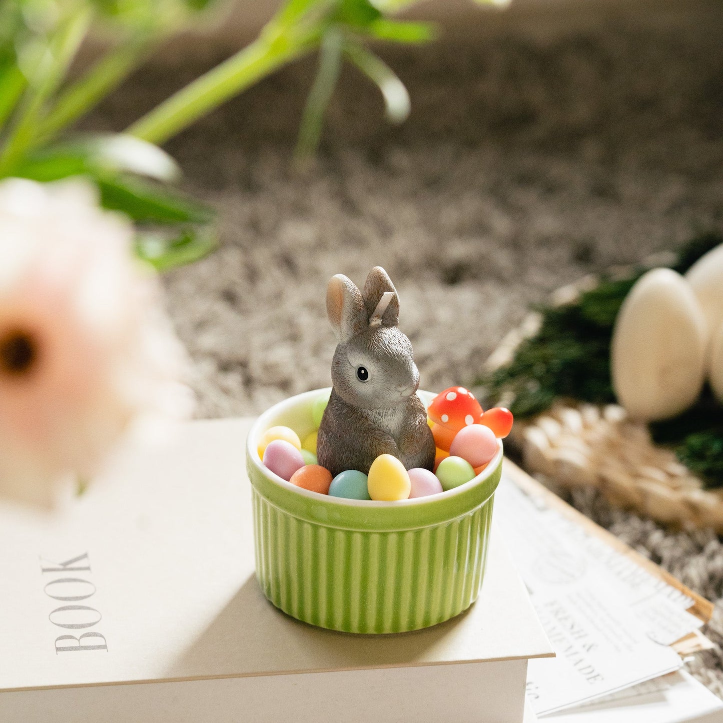 Easter Bunny Candle Bowl with Easter Egg & Mini Mushroom