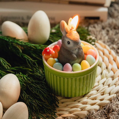 Easter Bunny Candle Bowl with Easter Egg & Mini Mushroom