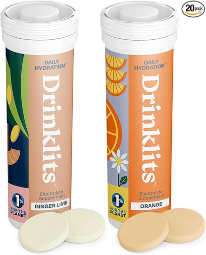 Daily Hydration, Vitamins, Electrolyte Tablets, Ginger-Lime and Orange, 2 Pack (20 Servings) by Drinklits