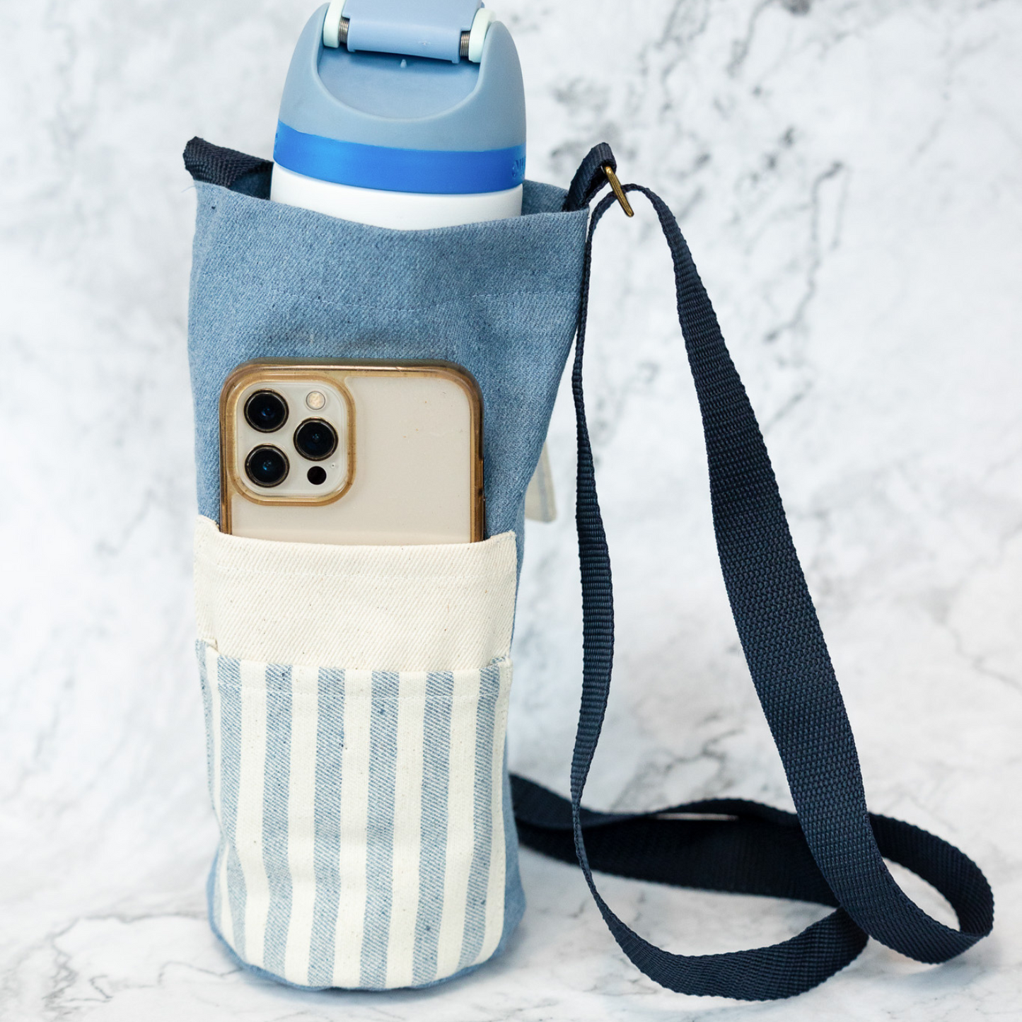 Upcycled Denim Water Bottle Holder Bag by Upavim Crafts