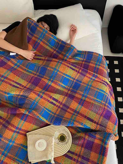 Dopamine Rainbow Checker Throw Blanket - Large, Warm & Soft