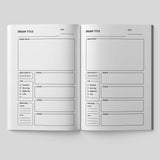 Open dream journal pages featuring sections for dream title, recap, sleep quality, and reflections.