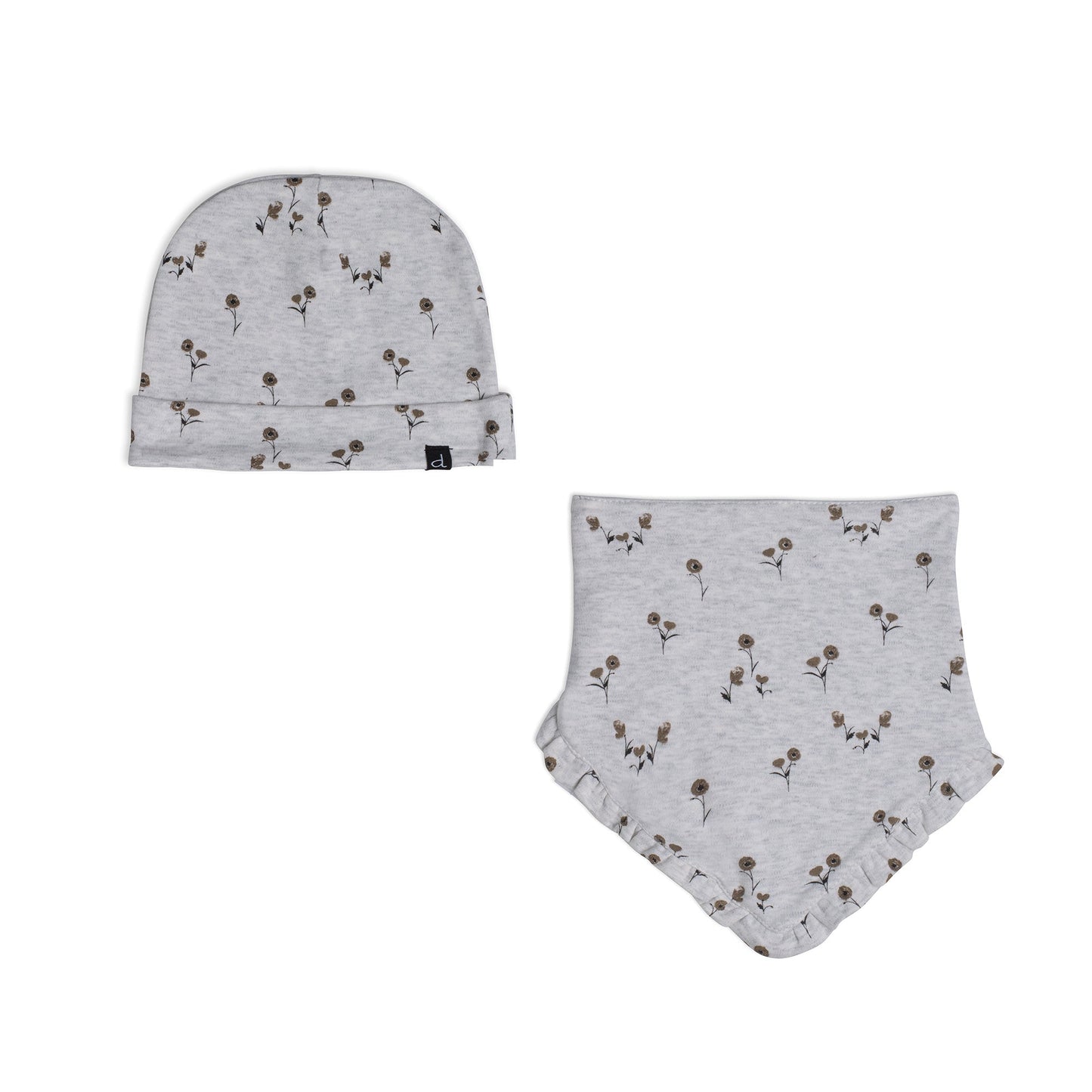 Organic Cotton Hat And Bib Set Printed Small Flowers by Deux par Deux