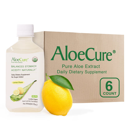 Pure Aloe Vera Juice, All-In-One Digestive and Immune System Support,  USDA Certified Organic, Lemon Flavor, 16.7 fl oz