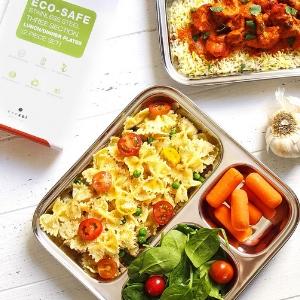 Stainless Steel Dinner Plates, Reusable, 3 Compartments, 2 Pack by ecozoi