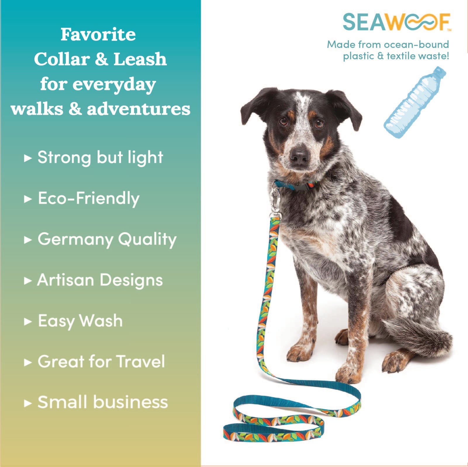 Seawoof Dog Leash Leaf Pattern