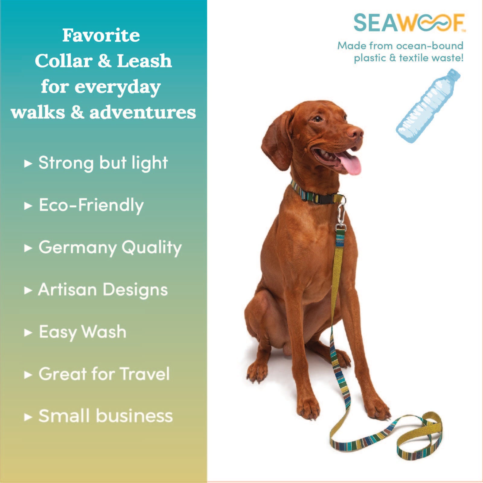 Seawoof Dog Leash Green Stripes Pattern