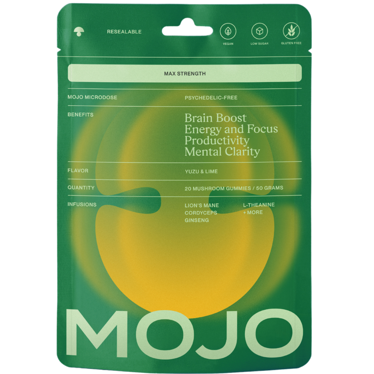 Max Strength Brain Boost Gummies  - Yuzu & Lime by Mojo | Mushroom Dosed Gummies