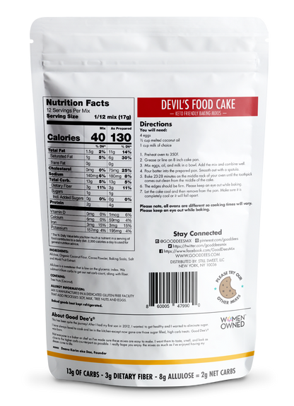 Devil's Food Keto Cake Mix - Gluten Free and No Added Sugar by Good Dee's