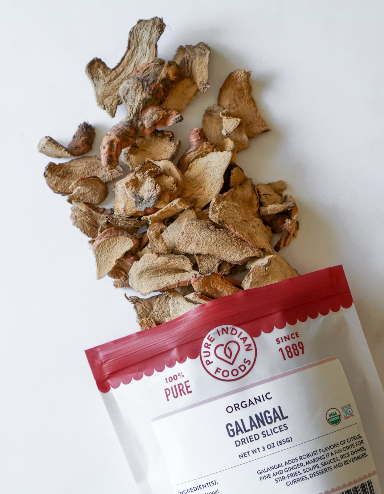 Galangal Dried Slices, Certified Organic - 3 oz