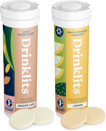 Ginger-Lime Daily Hydration & Lemon Daily Immune Support (2) Tube Combo Pack by Drinklits