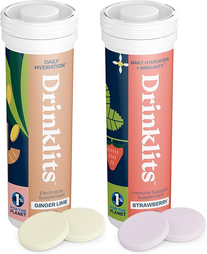 Ginger-Lime Daily Hydration & Strawberry Daily Immune Support (2) Tube by Drinklits