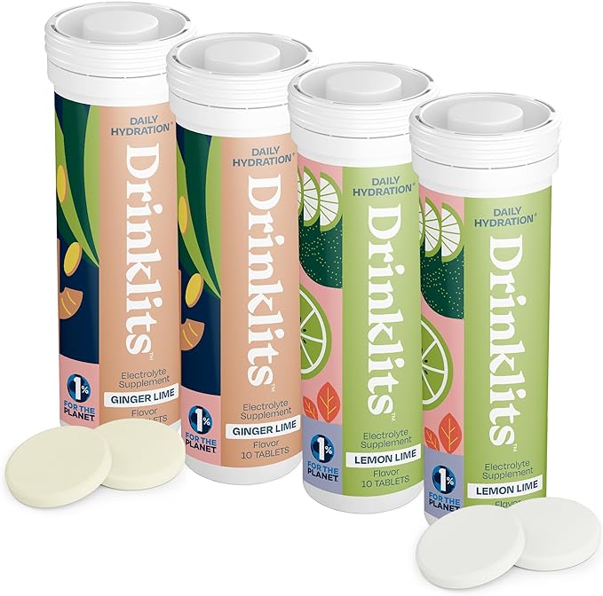 Ginger-Lime & Lemon Lime Electrolyte Tablets (4) Tube Bundle by Drinklits