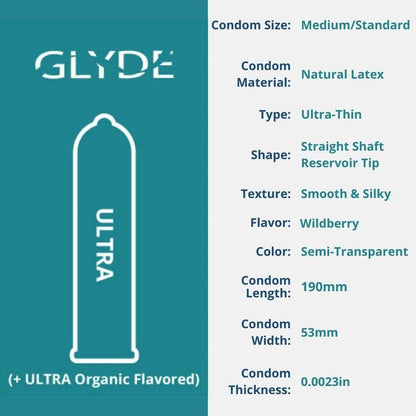 Glyde Ultra Organic Wildberry Flavored Vegan Condoms