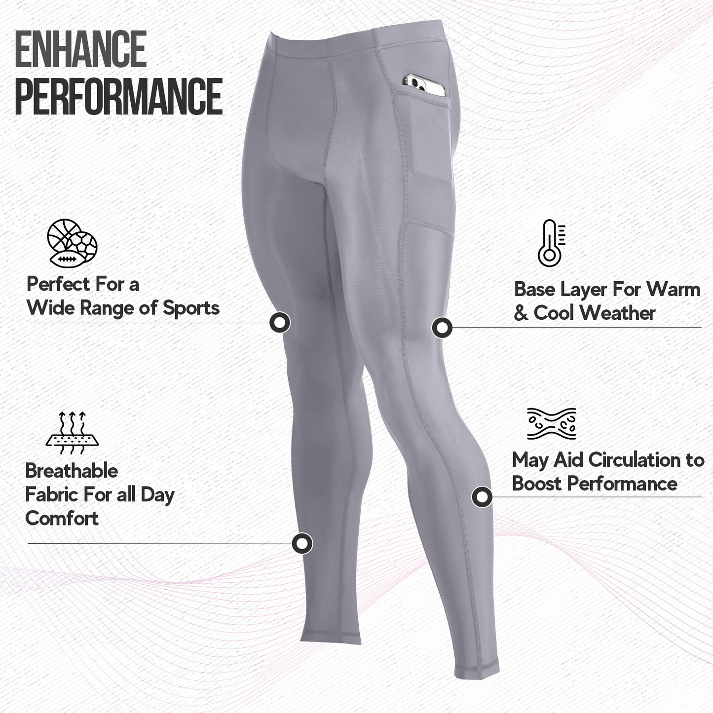 Men's Compression Pants W/ Pockets - Dark Gray