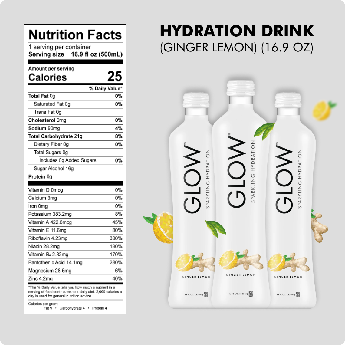 Ginger Lemon Sparkling Hydration, 12-Pack