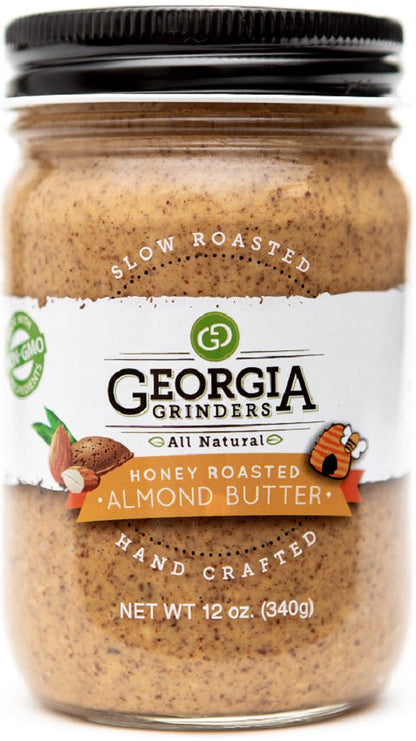 Georgia Grinders Almond Butter Assorted 4 Pack (One 12oz jar of each: Original Almond Butter, Maple Caramel Almond Butter, Salt Free Almond Butter, Honey Roasted Almond Butter - (CP-CL) by Georgia Grinders