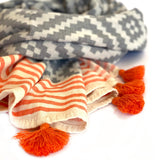 Merida Gray - Orange Turkish Towel / Blanket by Hilana Upcycled Cotton